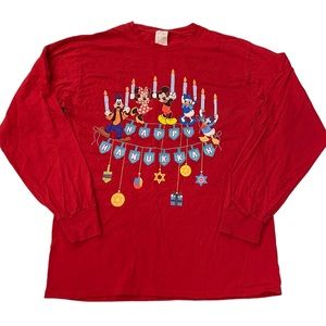 Disney Fab 5 Hanukkah Print Long Sleeved Holiday Tee Red Size Medium